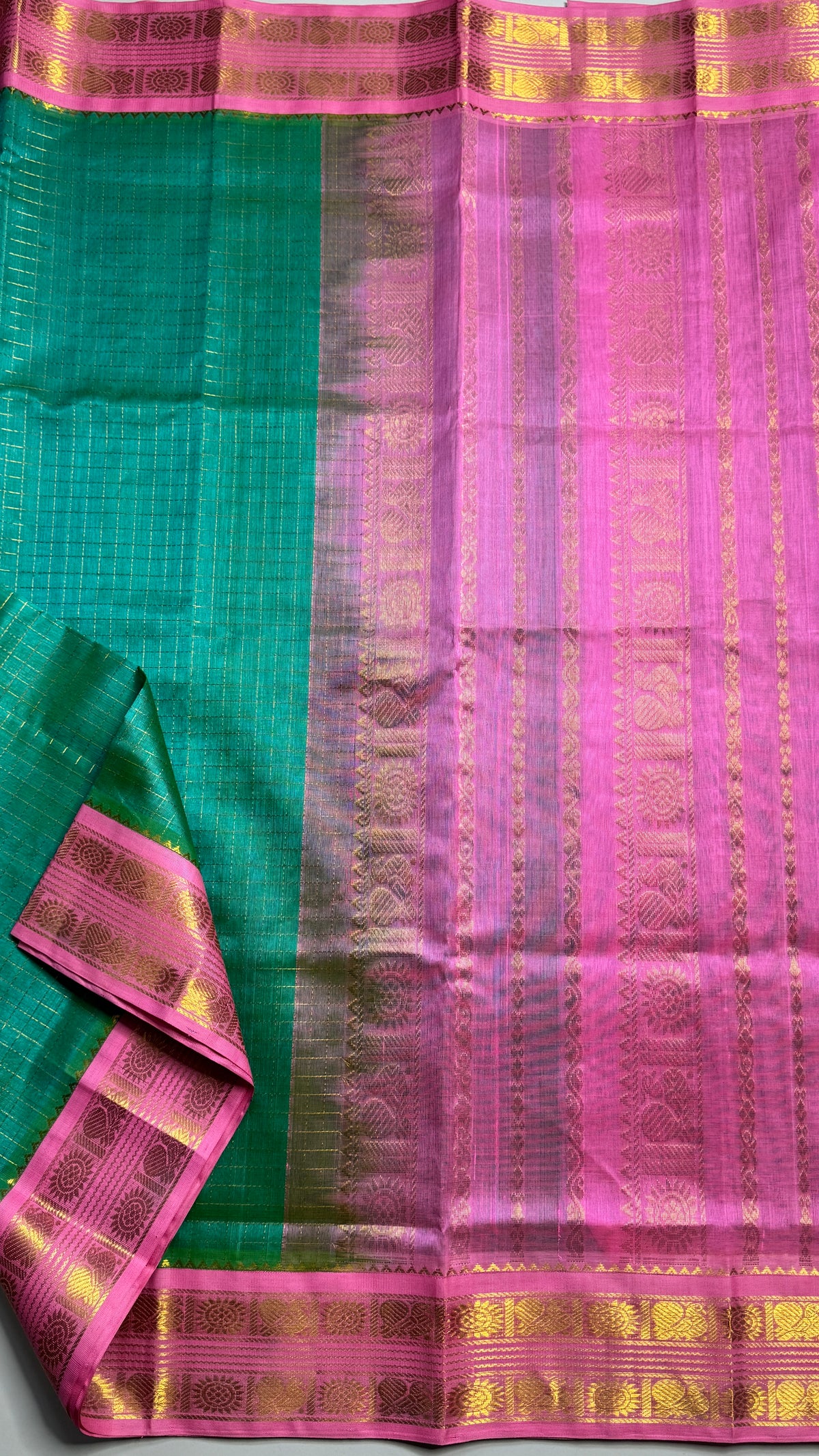 Zari Checks Pure Silk Cotton Saree with Korvai Border