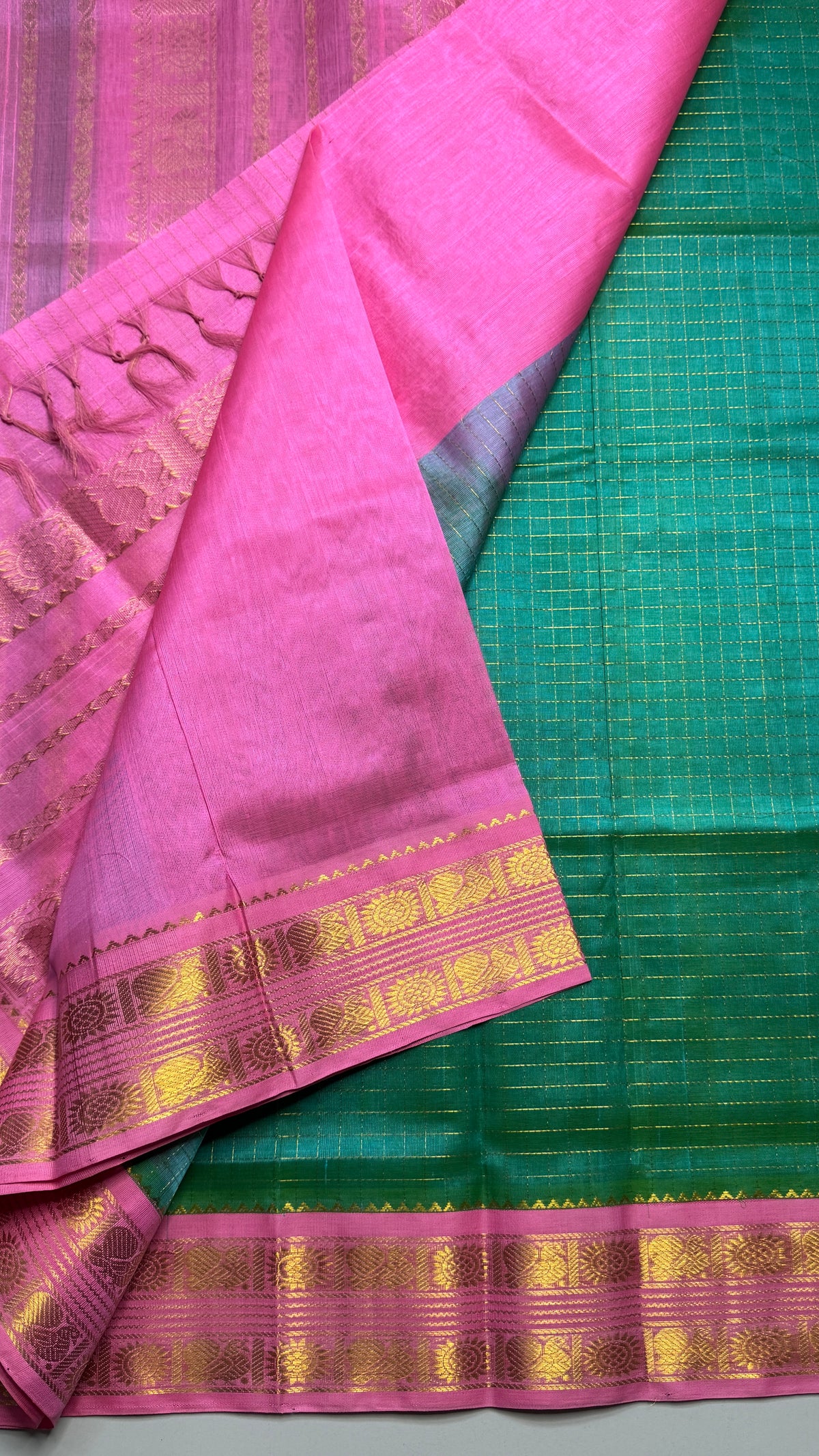 Zari Checks Pure Silk Cotton Saree with Korvai Border
