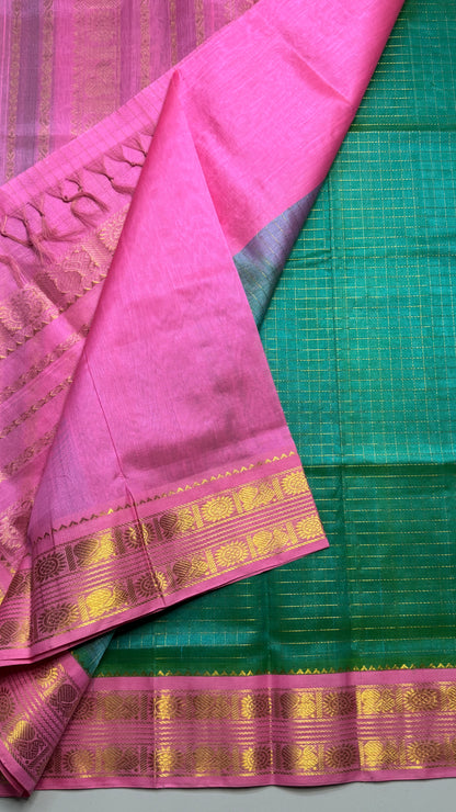 Zari Checks Pure Silk Cotton Saree with Korvai Border