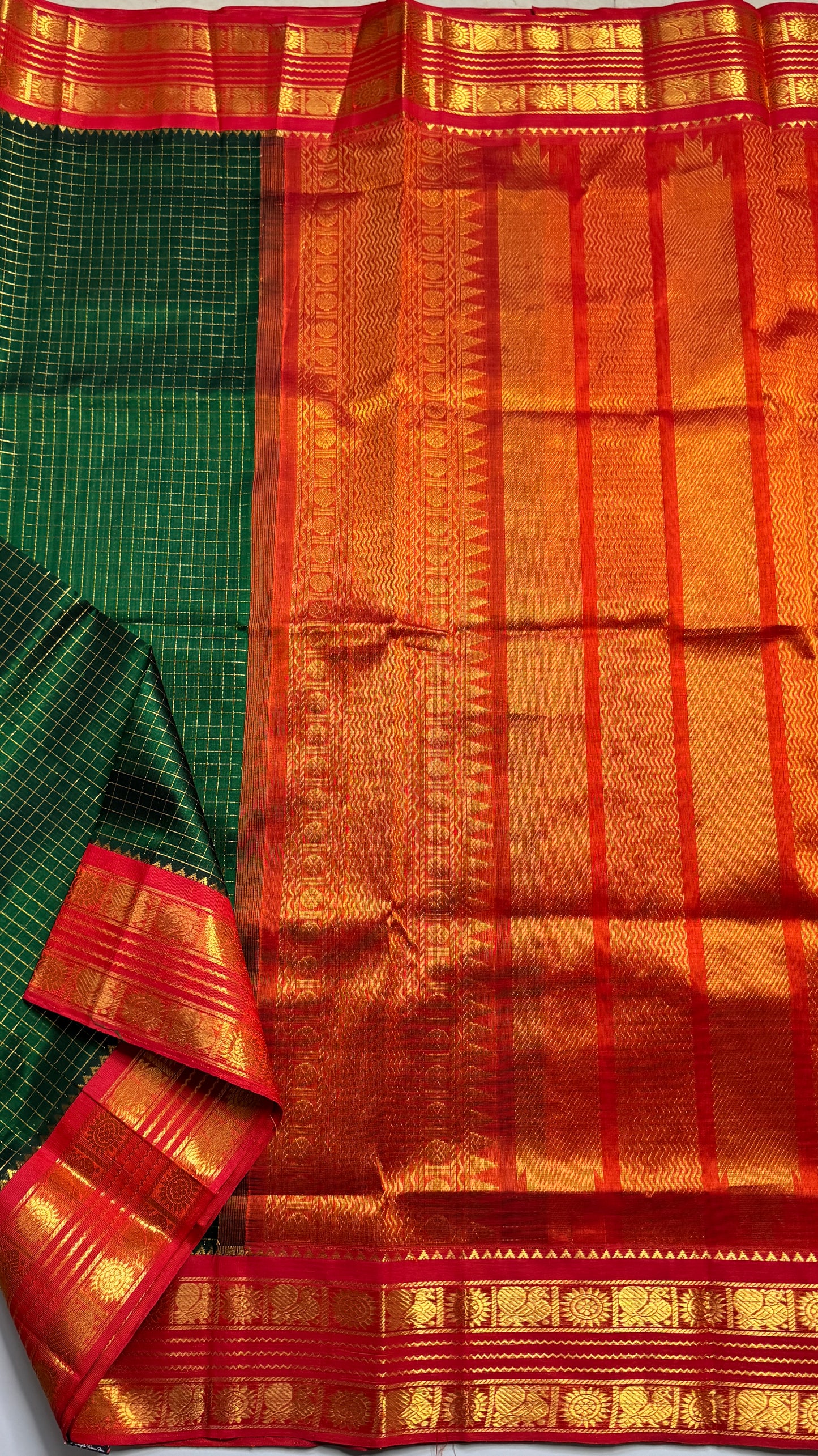 Zari Checks Pure Silk Cotton Saree with Korvai Border