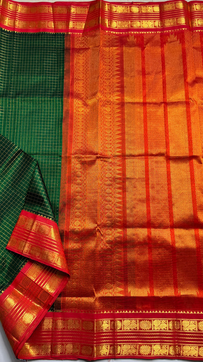 Zari Checks Pure Silk Cotton Saree with Korvai Border