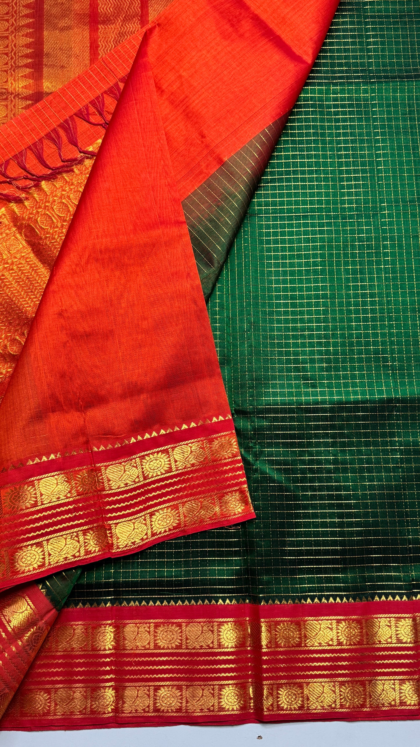 Zari Checks Pure Silk Cotton Saree with Korvai Border
