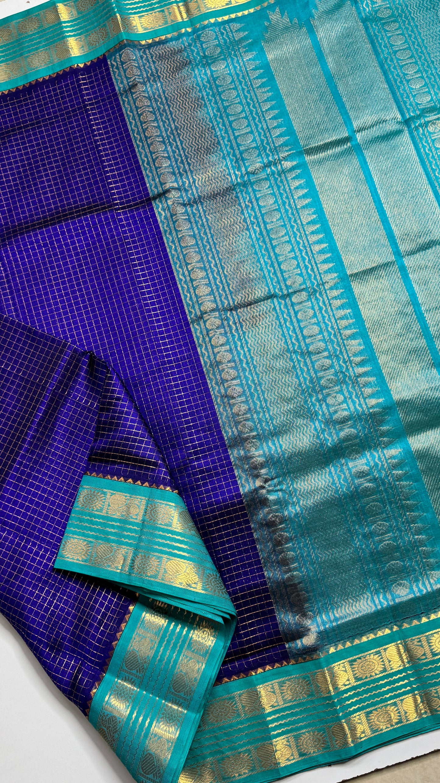 Zari Checks Pure Silk Cotton Saree with Korvai Border