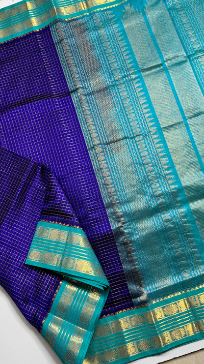 Zari Checks Pure Silk Cotton Saree with Korvai Border