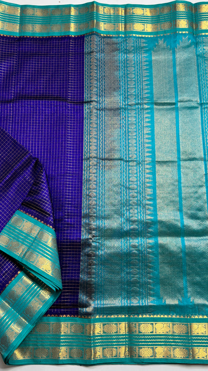Zari Checks Pure Silk Cotton Saree with Korvai Border