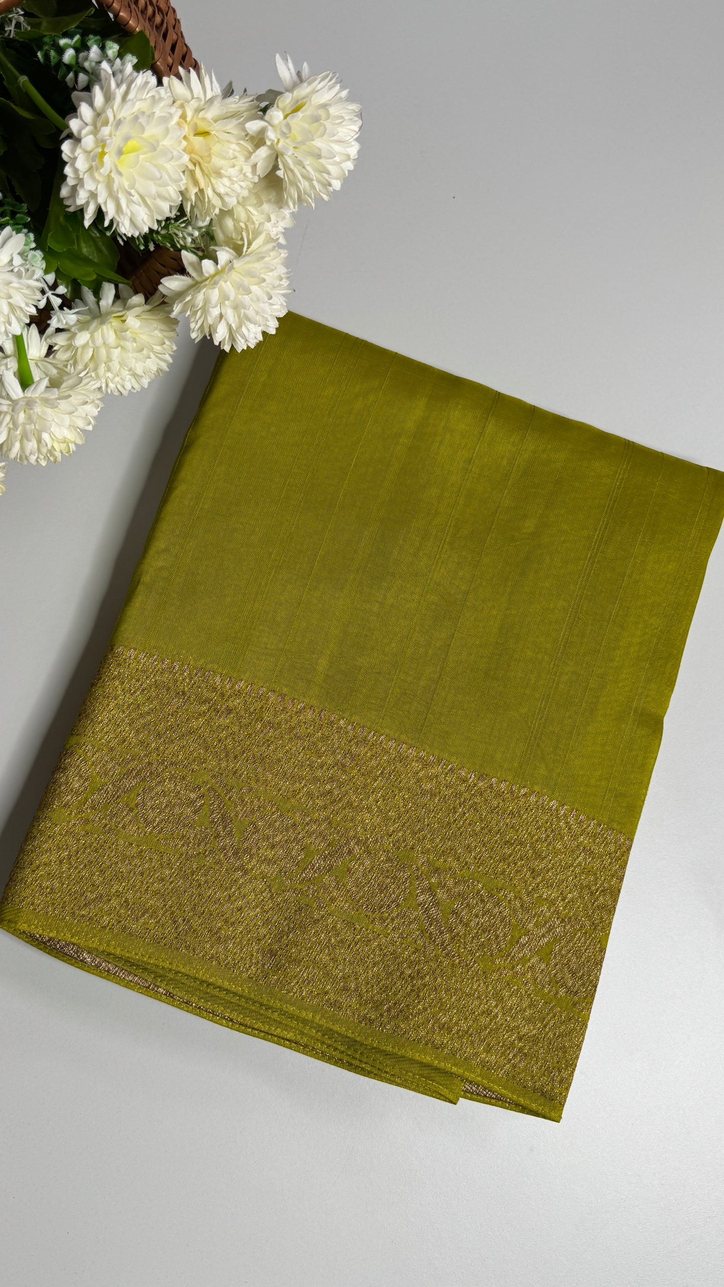Semi Raw Silk Saree with Antique Zari Borders
