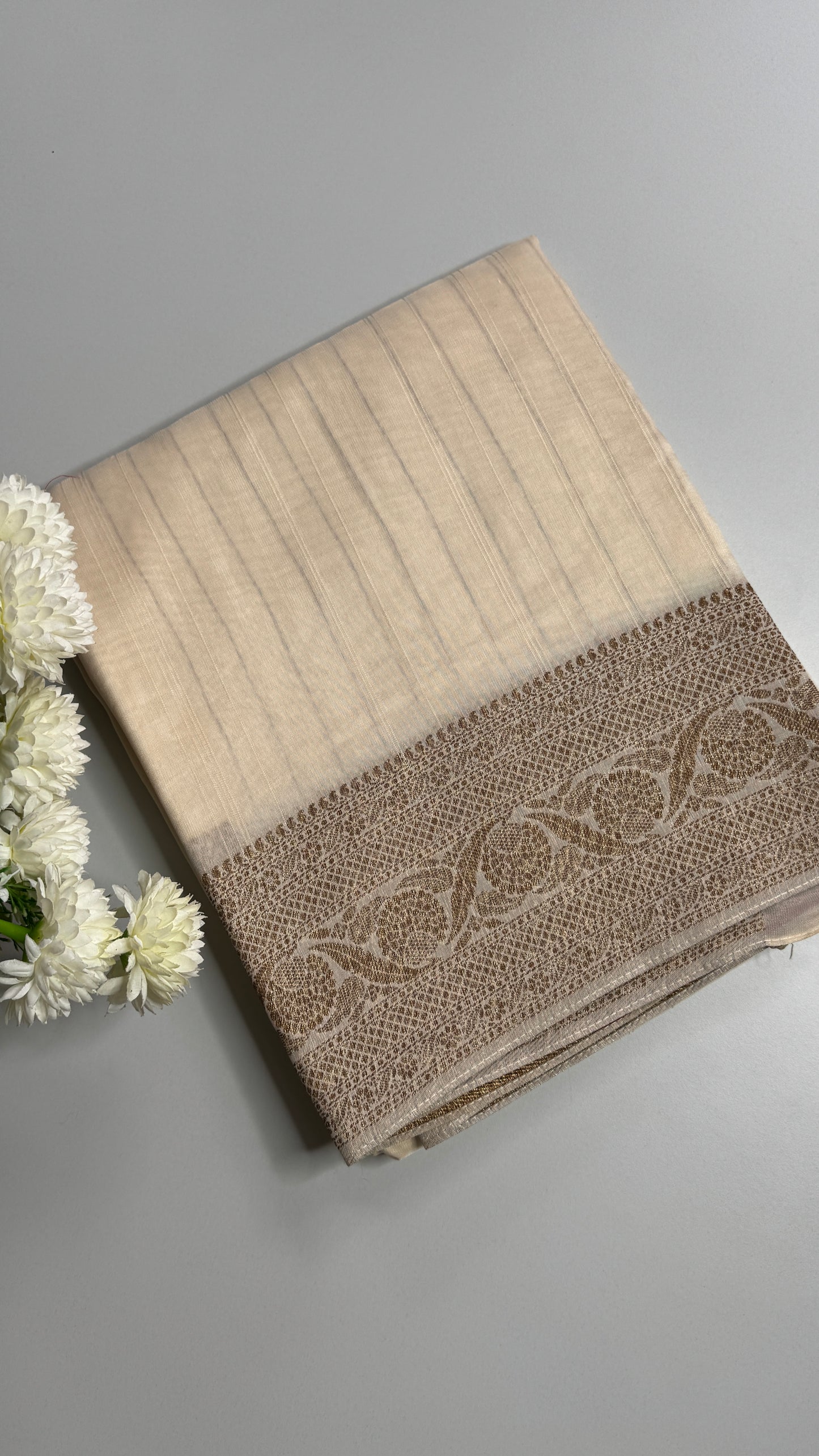 Semi Raw Silk Saree with Antique Zari Borders