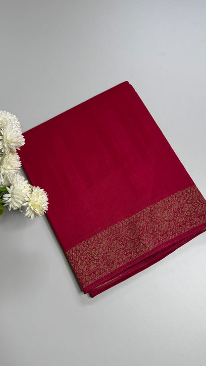 Semi Raw Silk Saree with Antique Zari Borders
