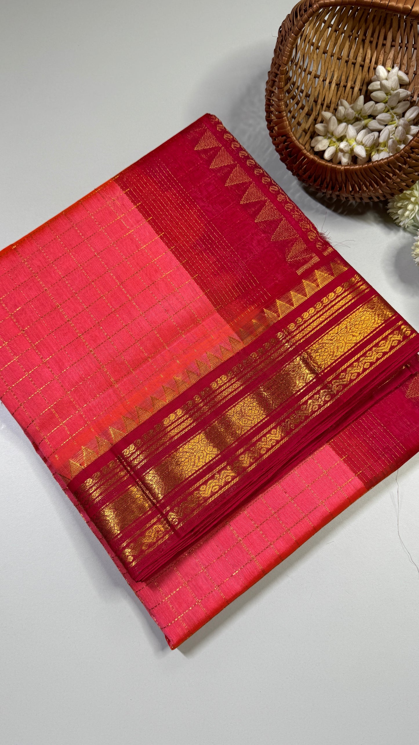Zari Checks Pure Silk Cotton Saree with Korvai Border