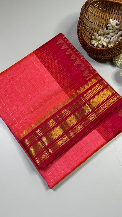 Zari Checks Pure Silk Cotton Saree with Korvai Border