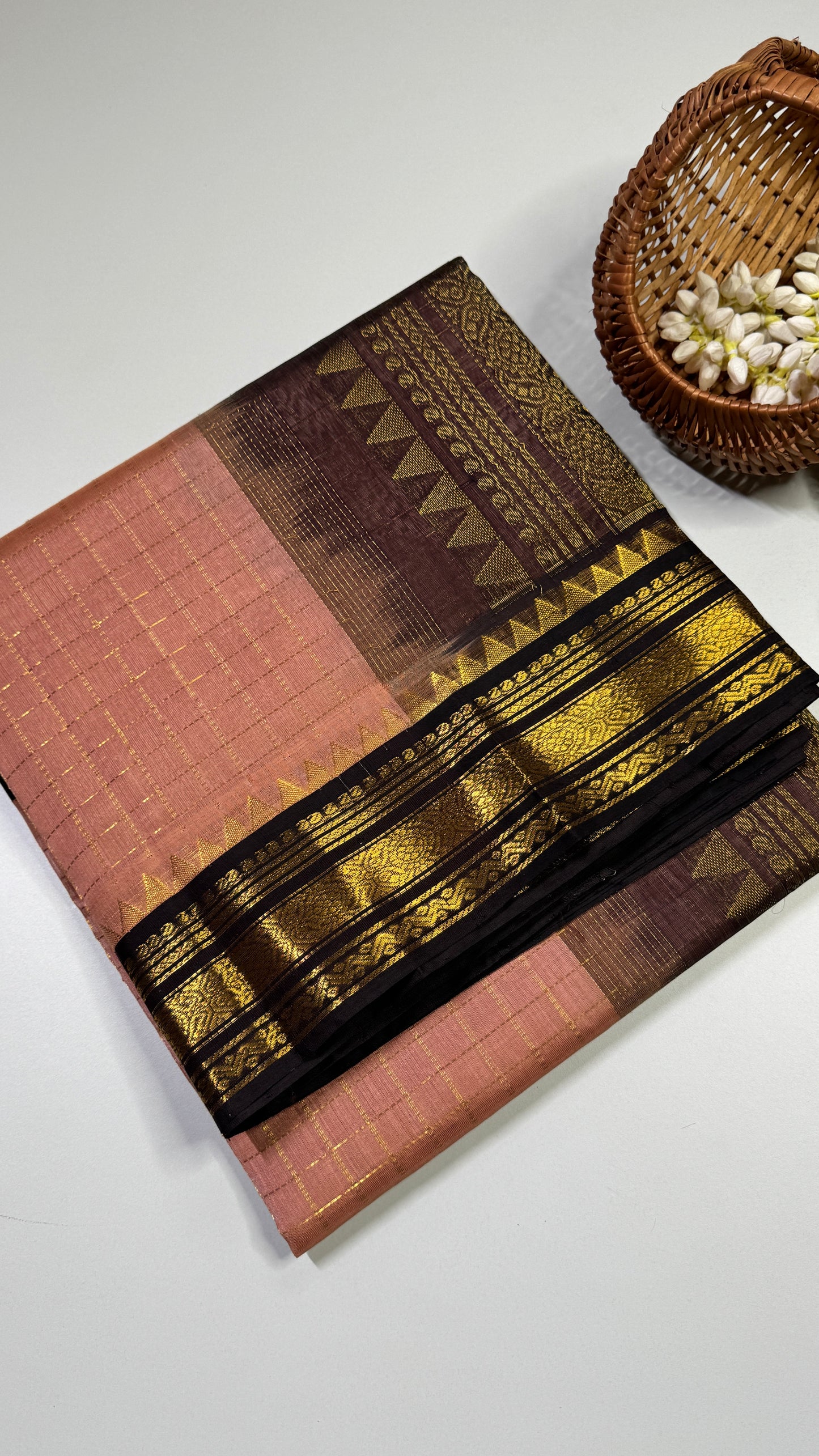 Zari Checks Pure Silk Cotton Saree with Korvai Border