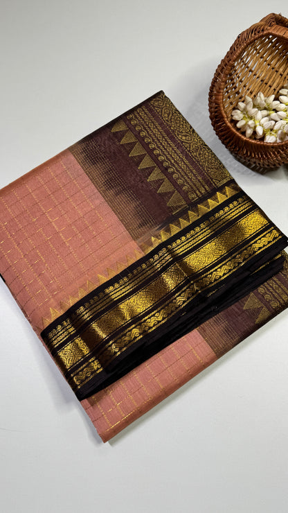 Zari Checks Pure Silk Cotton Saree with Korvai Border
