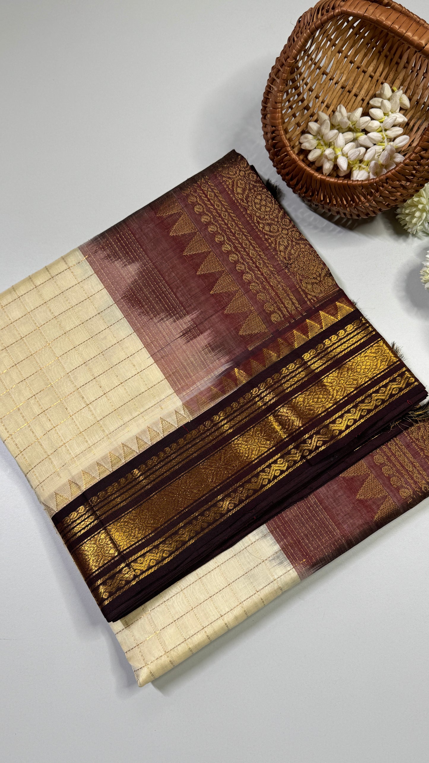 Zari Checks Pure Silk Cotton Saree with Korvai Border