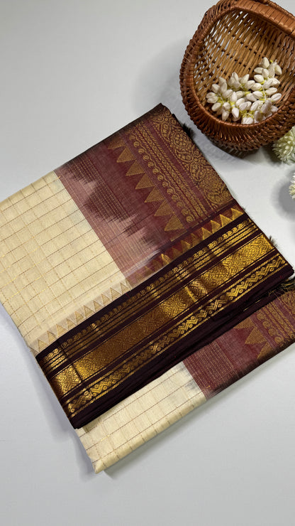 Zari Checks Pure Silk Cotton Saree with Korvai Border