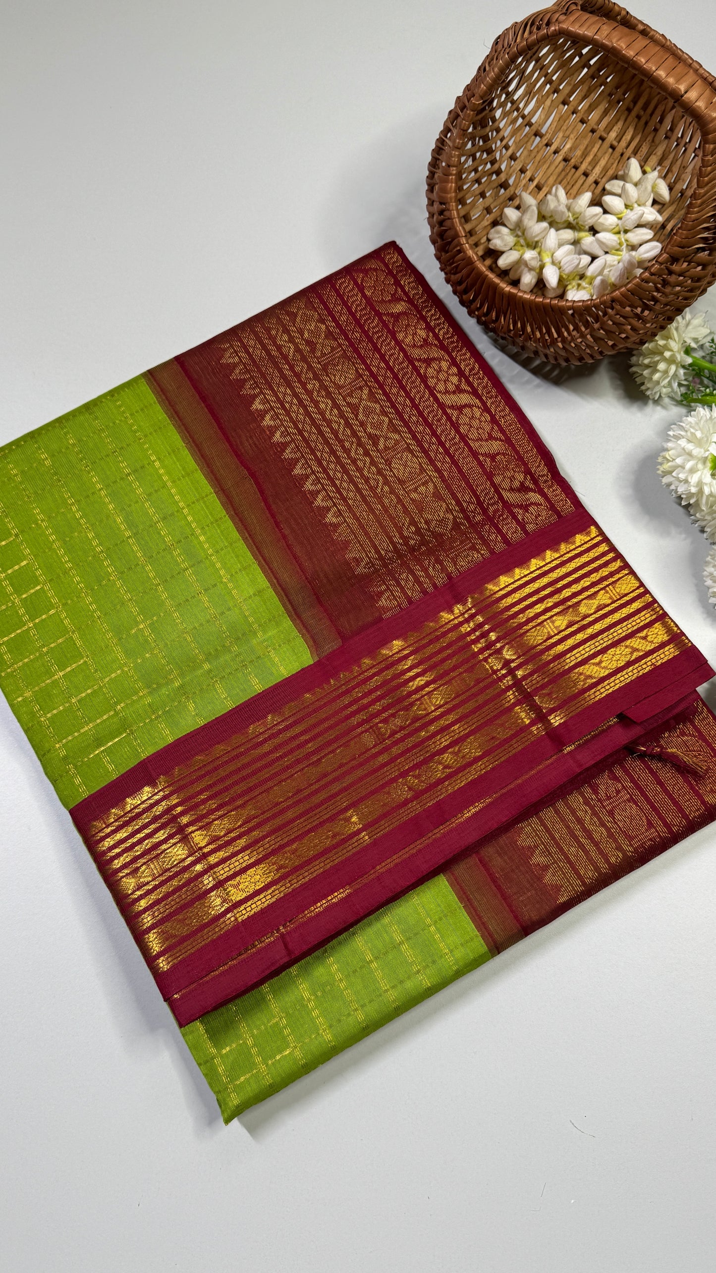 Zari Checks Pure Silk Cotton Saree with Korvai Border