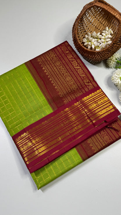 Zari Checks Pure Silk Cotton Saree with Korvai Border
