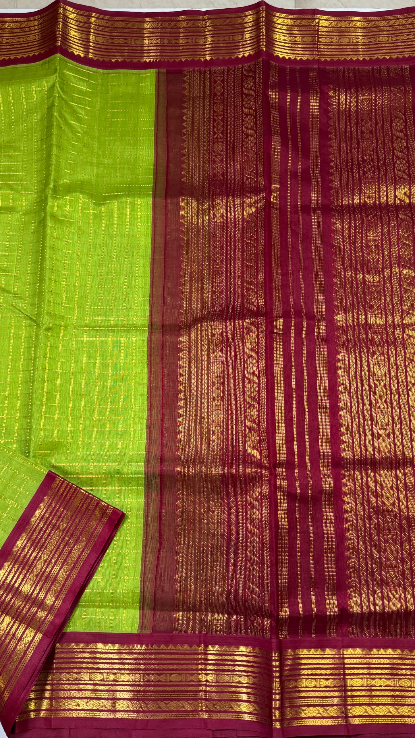 Zari Checks Pure Silk Cotton Saree with Korvai Border