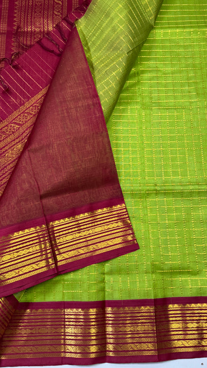 Zari Checks Pure Silk Cotton Saree with Korvai Border