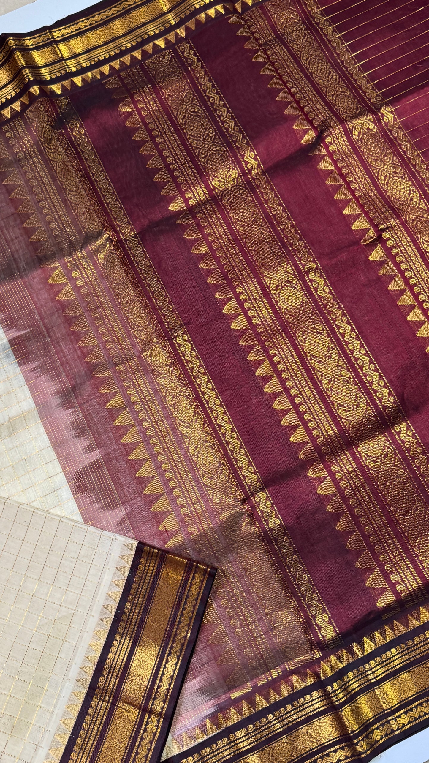 Zari Checks Pure Silk Cotton Saree with Korvai Border