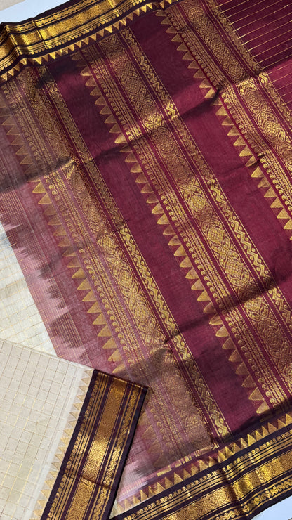 Zari Checks Pure Silk Cotton Saree with Korvai Border