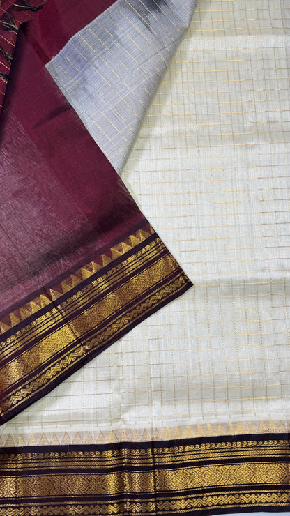 Zari Checks Pure Silk Cotton Saree with Korvai Border