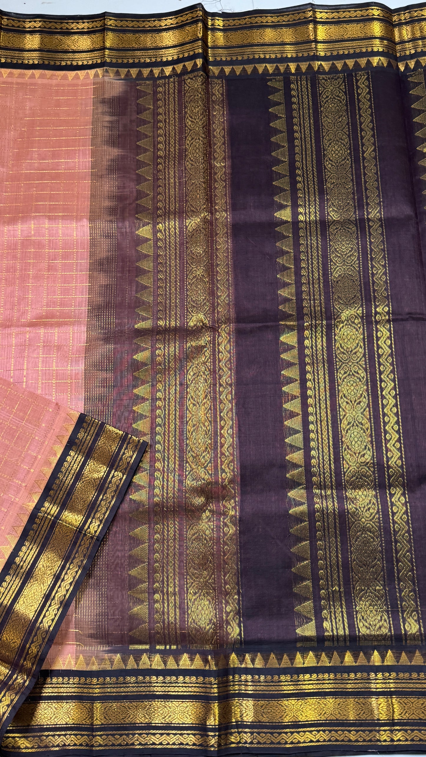 Zari Checks Pure Silk Cotton Saree with Korvai Border