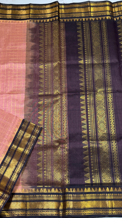 Zari Checks Pure Silk Cotton Saree with Korvai Border