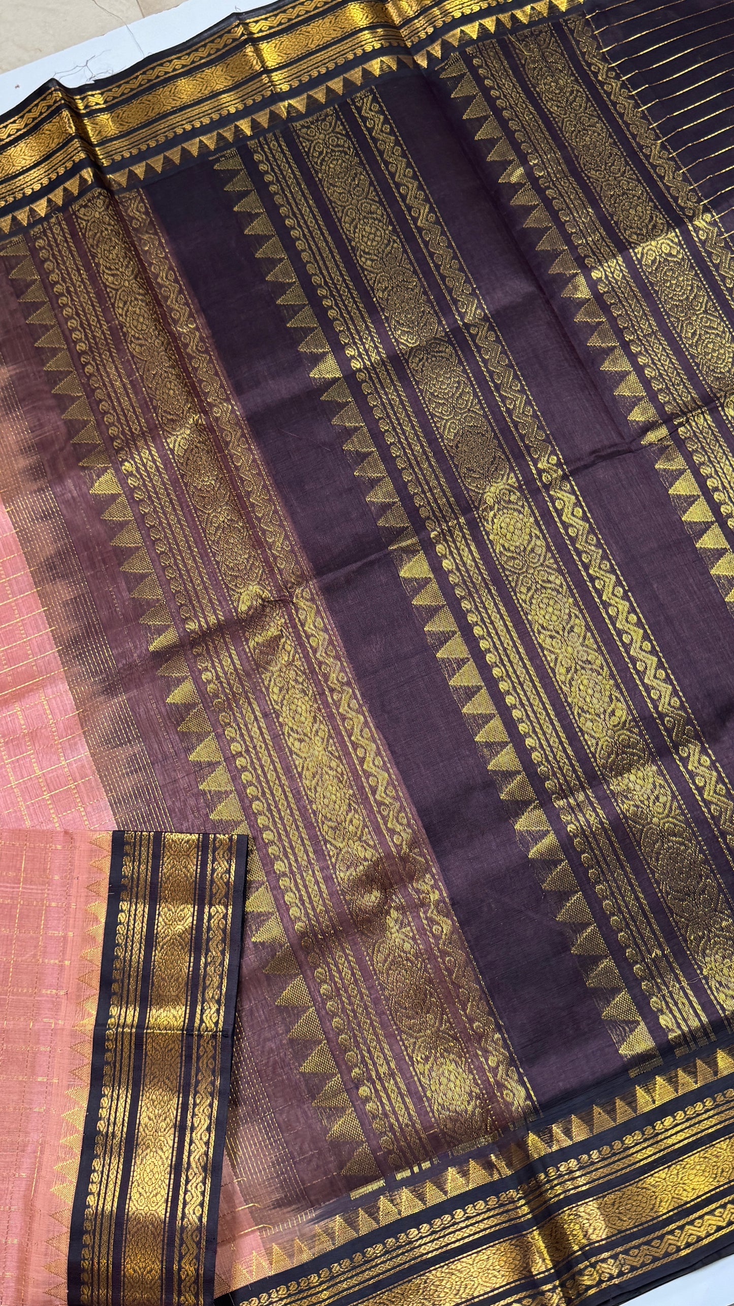 Zari Checks Pure Silk Cotton Saree with Korvai Border