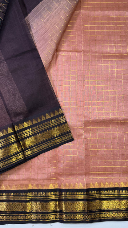 Zari Checks Pure Silk Cotton Saree with Korvai Border