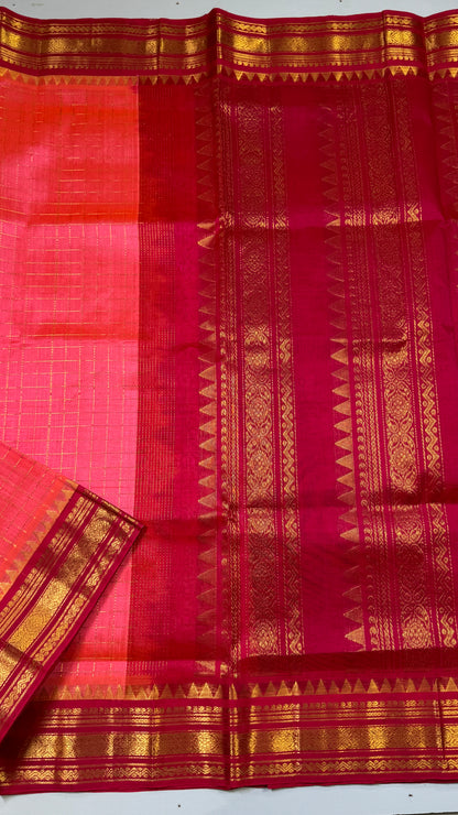 Zari Checks Pure Silk Cotton Saree with Korvai Border