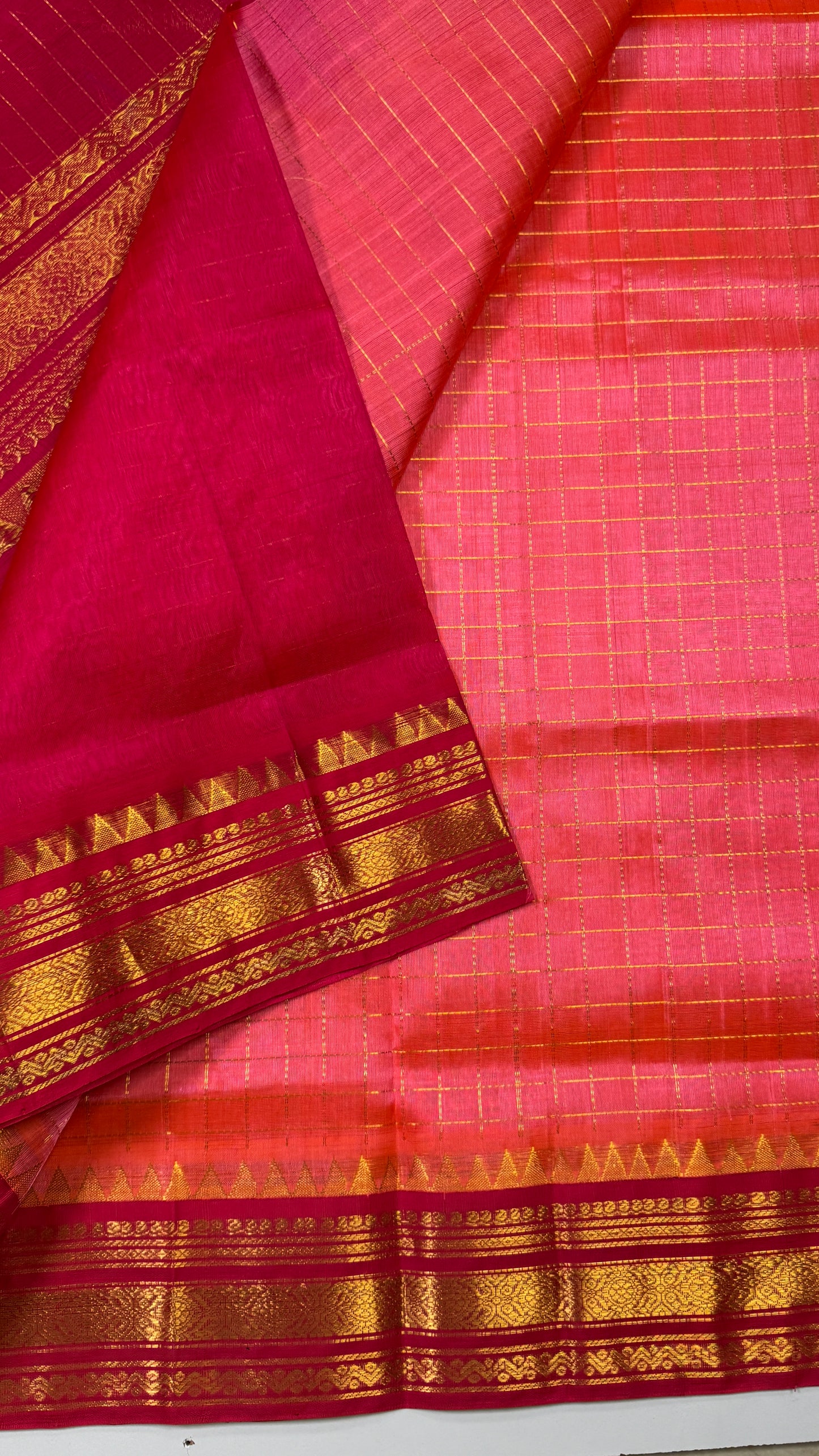 Zari Checks Pure Silk Cotton Saree with Korvai Border