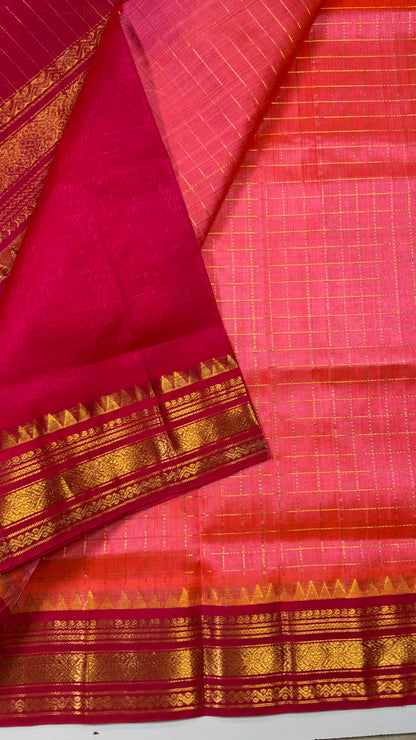 Zari Checks Pure Silk Cotton Saree with Korvai Border
