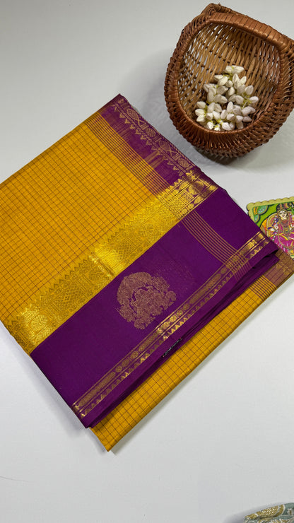 Thread Checks Pure Silk Cotton Saree with Korvai Border