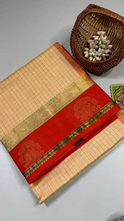 Thread Checks Pure Silk Cotton Saree with Korvai Border