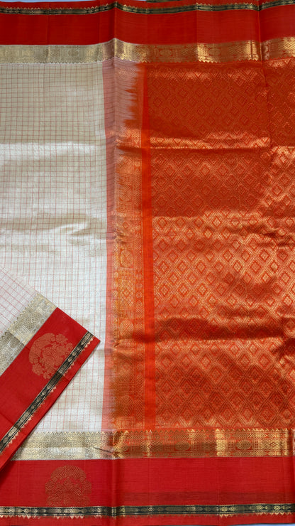 Thread Checks Pure Silk Cotton Saree with Korvai Border