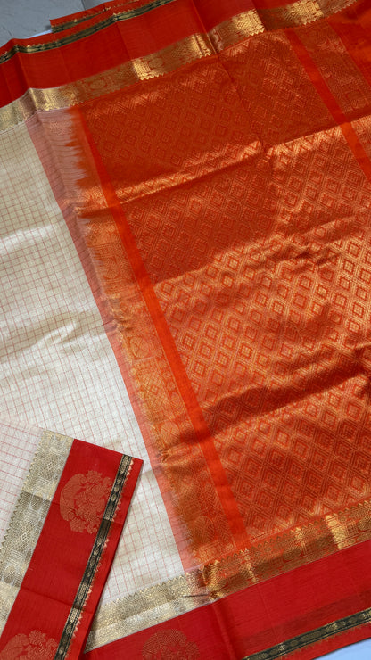 Thread Checks Pure Silk Cotton Saree with Korvai Border