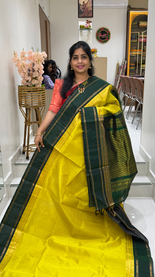 Zari Checks Pure Silk Cotton Saree with Korvai Border