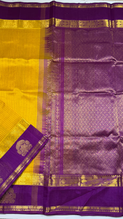 Thread Checks Pure Silk Cotton Saree with Korvai Border