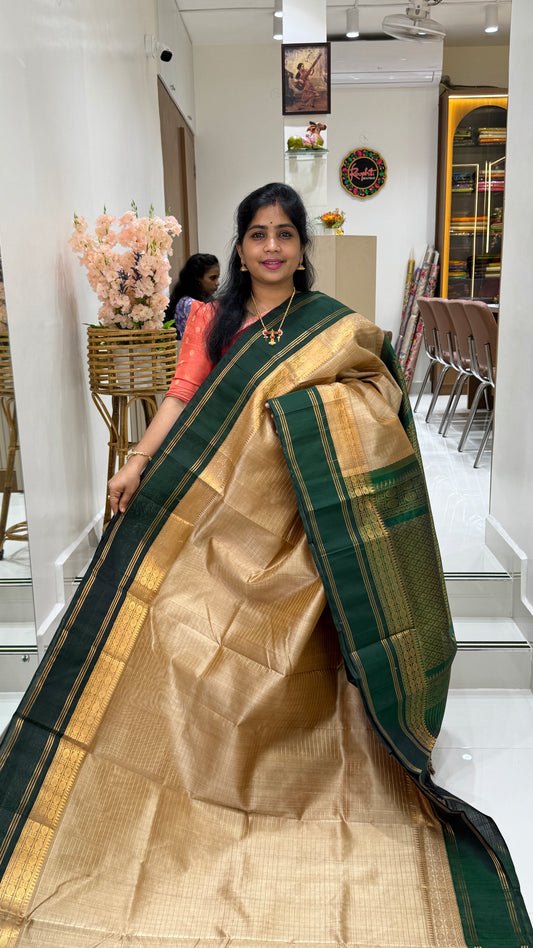 Zari Checks Pure Silk Cotton Saree with Korvai Border