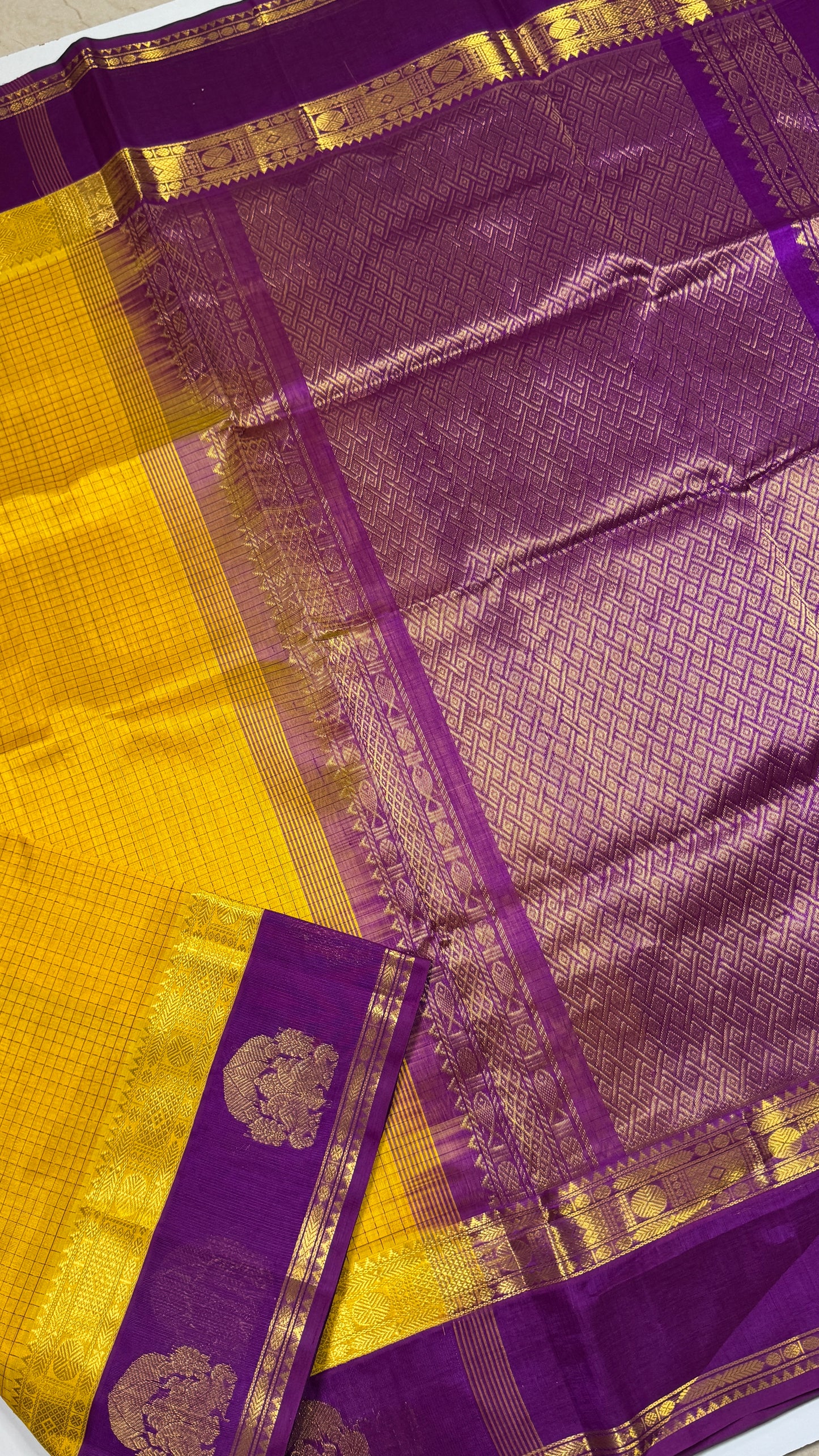 Thread Checks Pure Silk Cotton Saree with Korvai Border