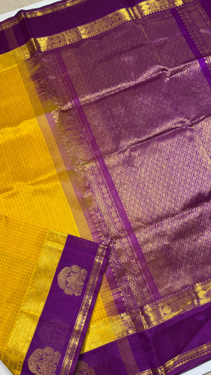 Thread Checks Pure Silk Cotton Saree with Korvai Border