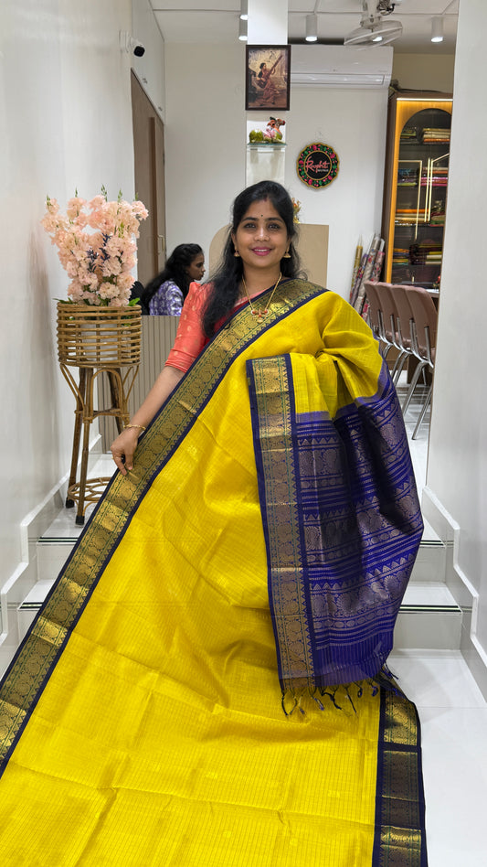 Zari Checks Pure Silk Cotton Saree with korvai borders