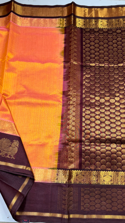 Zari Checks Pure Silk Cotton Saree with Korvai Border