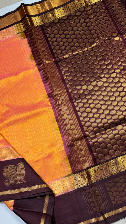 Zari Checks Pure Silk Cotton Saree with Korvai Border