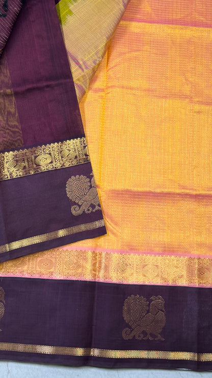 Zari Checks Pure Silk Cotton Saree with Korvai Border