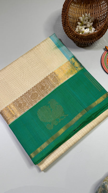 Zari Checks Pure Silk Cotton Saree with Korvai Border
