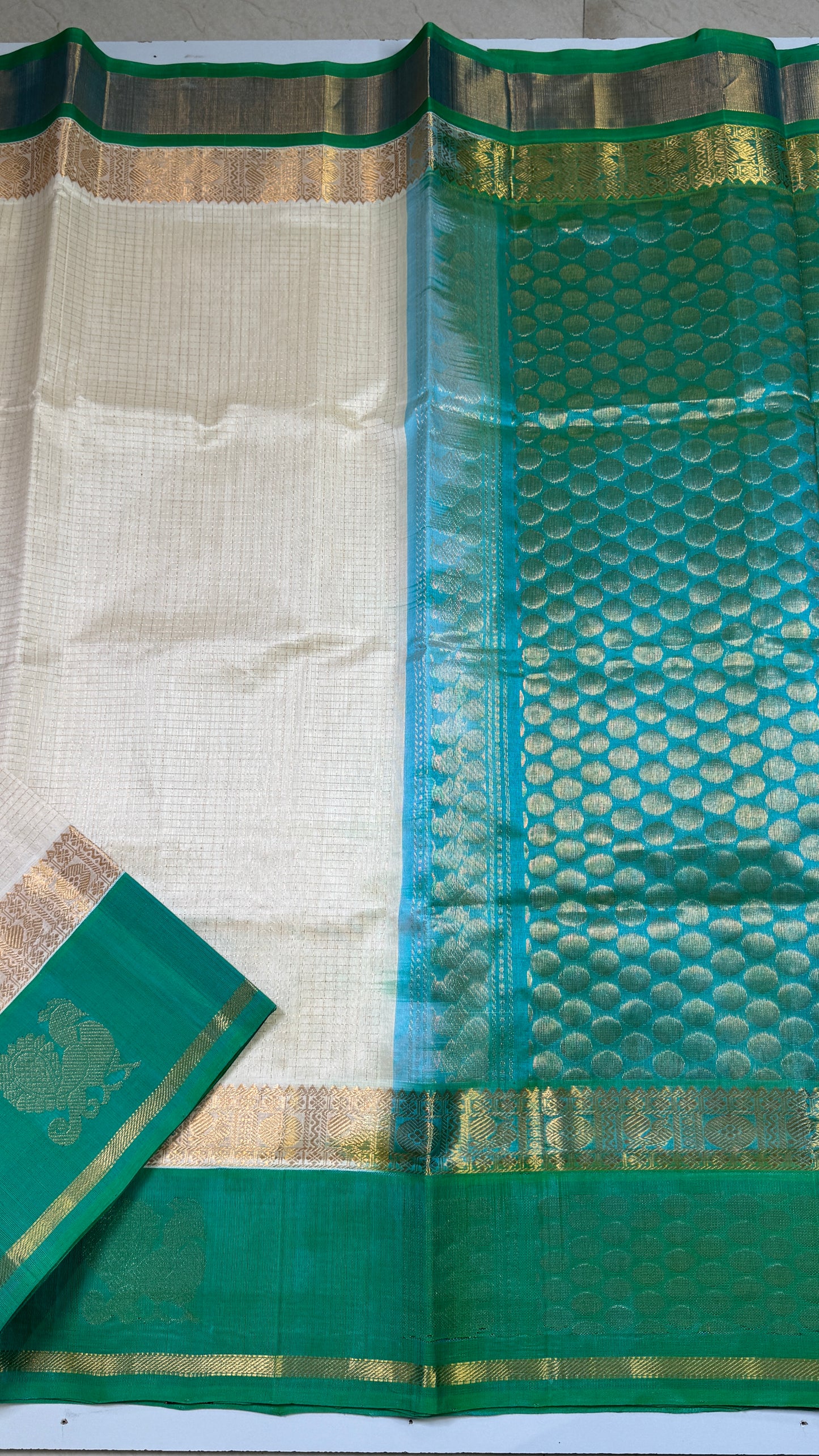 Zari Checks Pure Silk Cotton Saree with Korvai Border