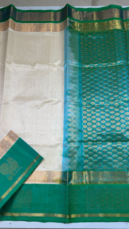 Zari Checks Pure Silk Cotton Saree with Korvai Border