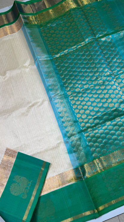 Zari Checks Pure Silk Cotton Saree with Korvai Border