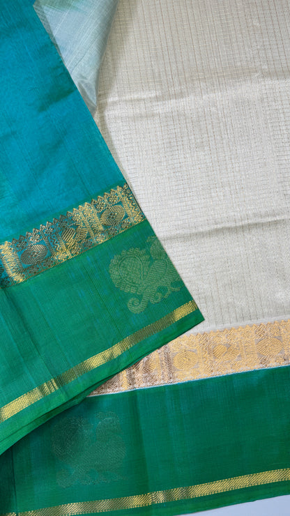 Zari Checks Pure Silk Cotton Saree with Korvai Border